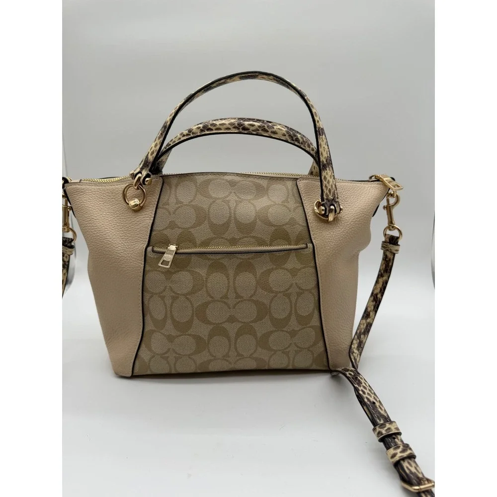 Coach Prairie Satchel Signature Canvas Snakeskin Leather Handbag C7261 Khaki